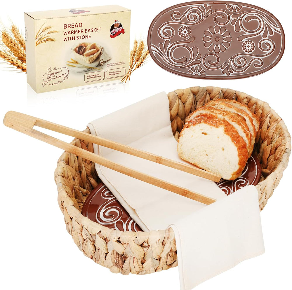 Bread Warmer Basket with Stone, Bread Baskets for Serving Tortilla