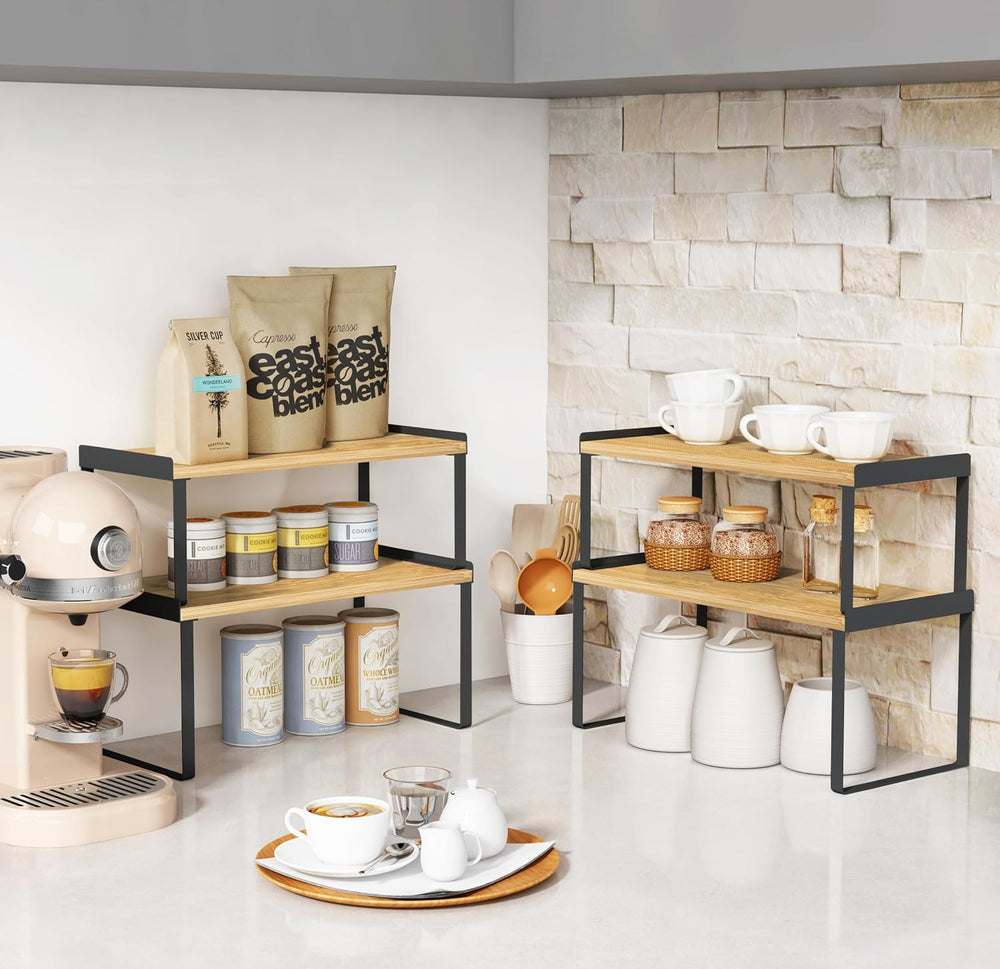 Goozii Kitchen Cabinet Shelf Organizer Set of 4, Stackable Cabinet Shelves Ri...