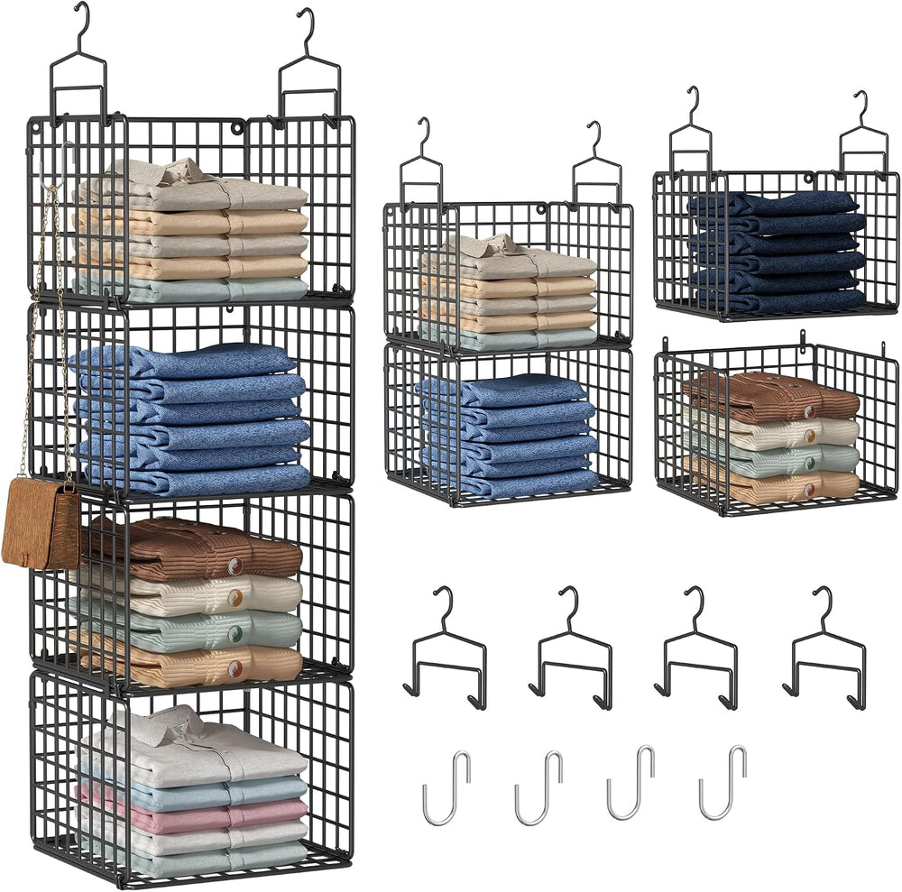 Hanging Closet Organizer, 4 Tier Metal Closet Organizers and Storage with 4 H...