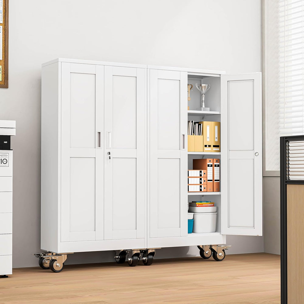Metal Garage Storage Cabinet, 61”Tall Rolling Utility Cabinet White