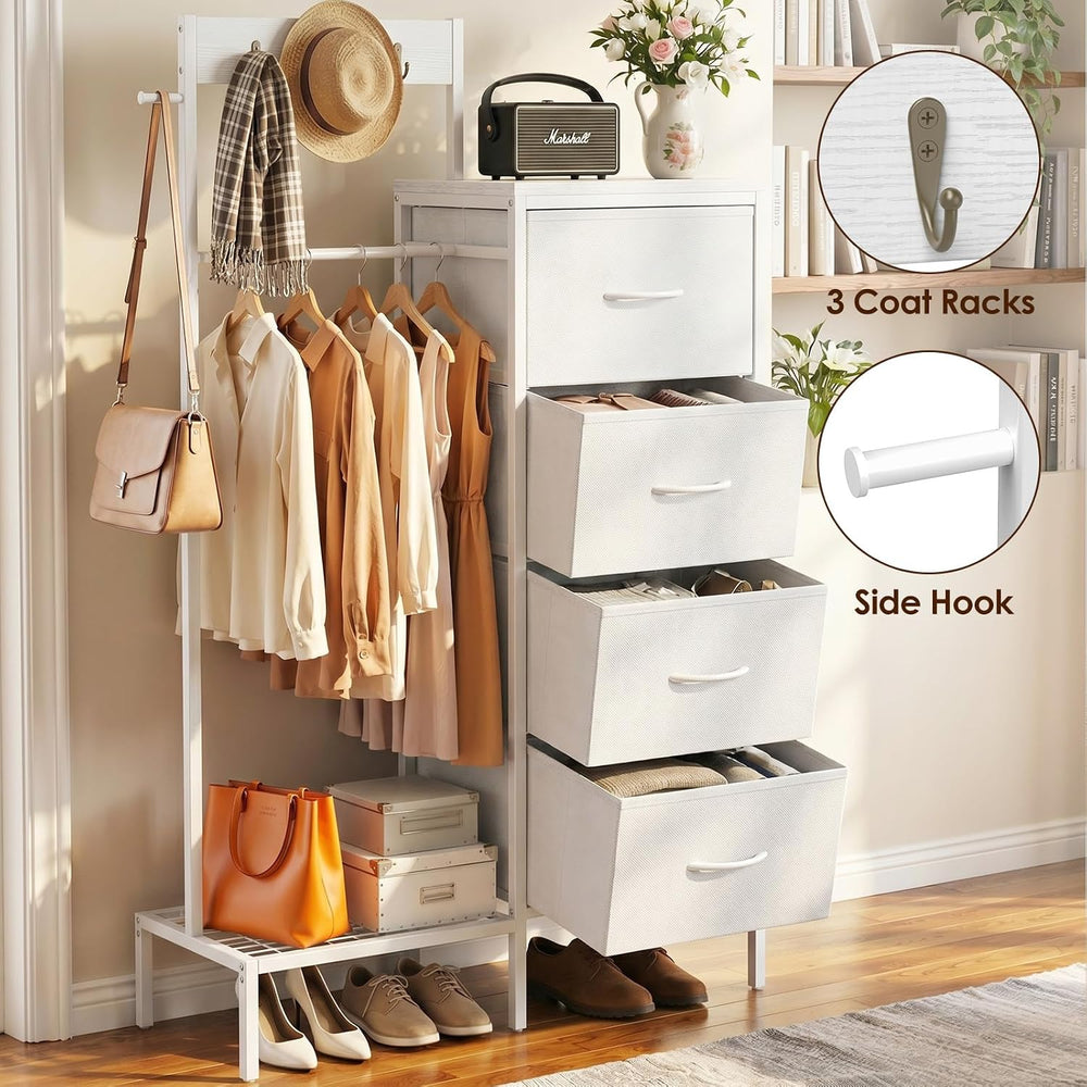 Lewondr Dresser with Hanging Rack and Storage Drawers, White