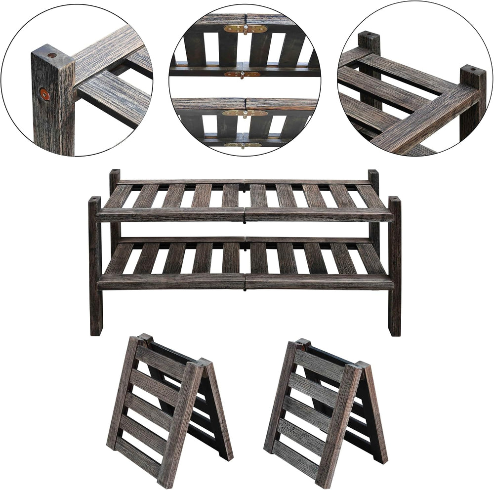 2-Tier Acacia Wood Stackable Shoe Rack - Brush Black