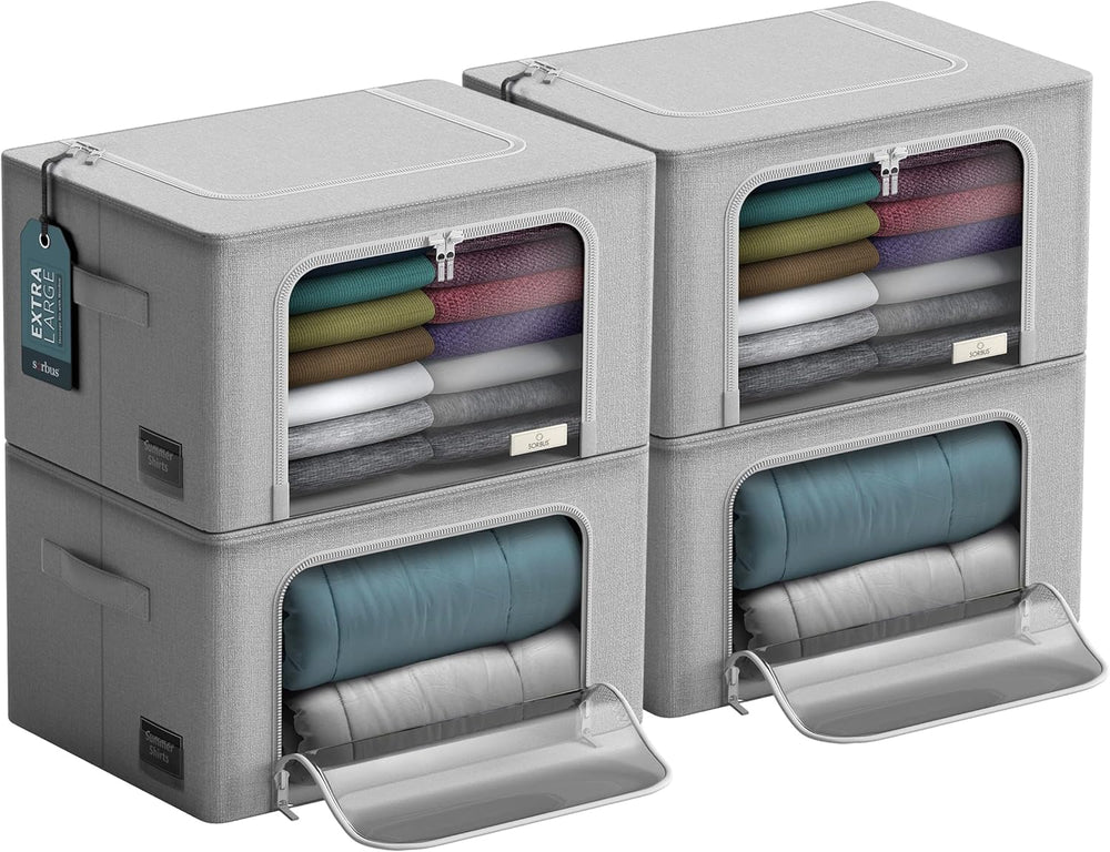 Sorbus Jumbo Clothing Storage Bins with Clear Window (4 Pack, Gray)