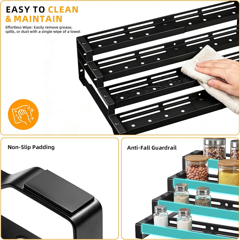Expandable Spice Rack Organizer for Cabinet, 4-Tier Metal Shelf