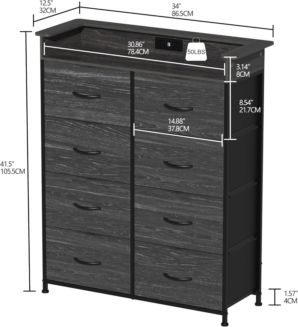 Fabric Dresser for Bedroom with LED Light and Charing Station Tall Dressers w...