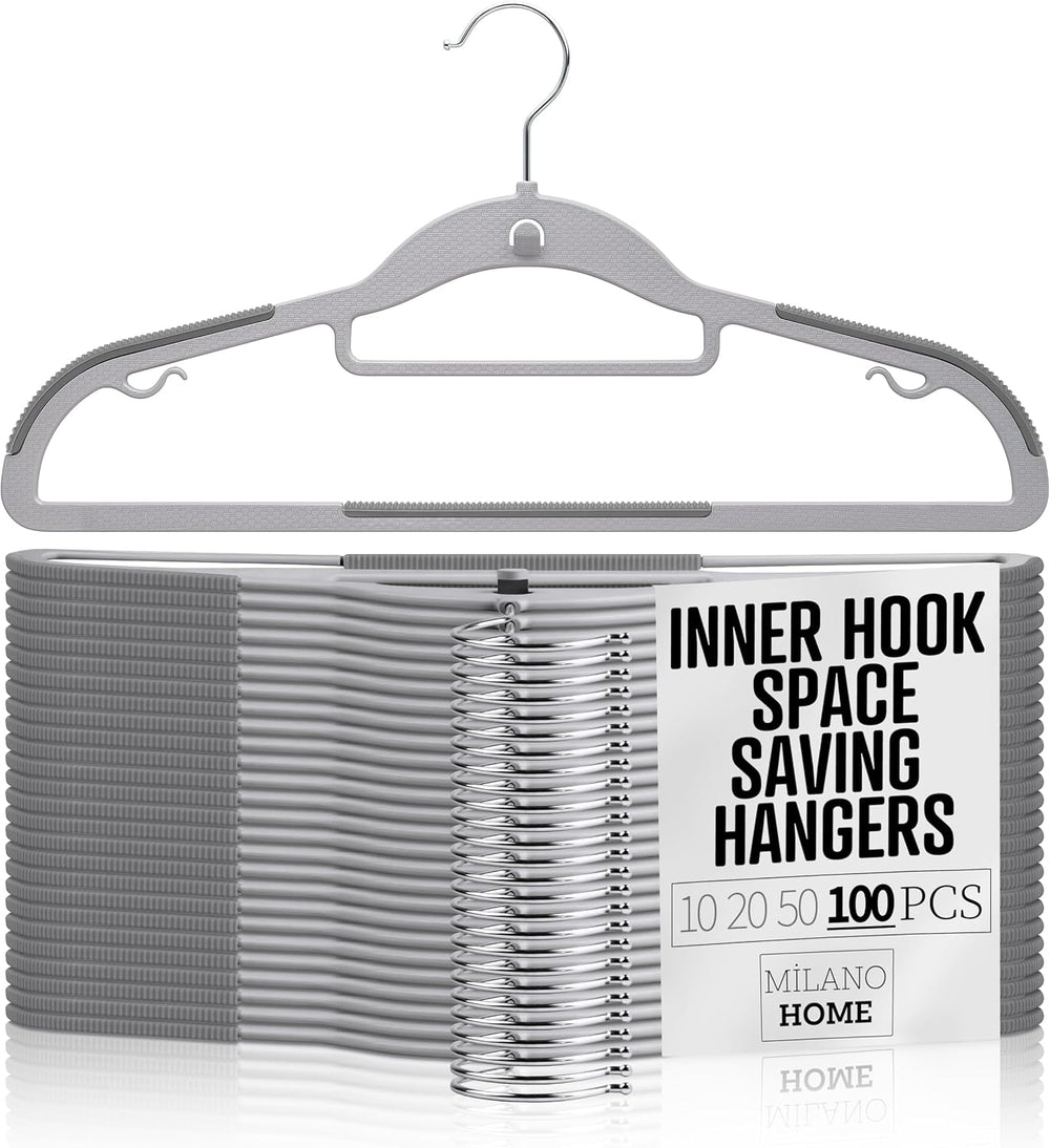 Plastic Hangers 100 Pack, Cascading Slim Space Saving Clothing Hangers with 3...