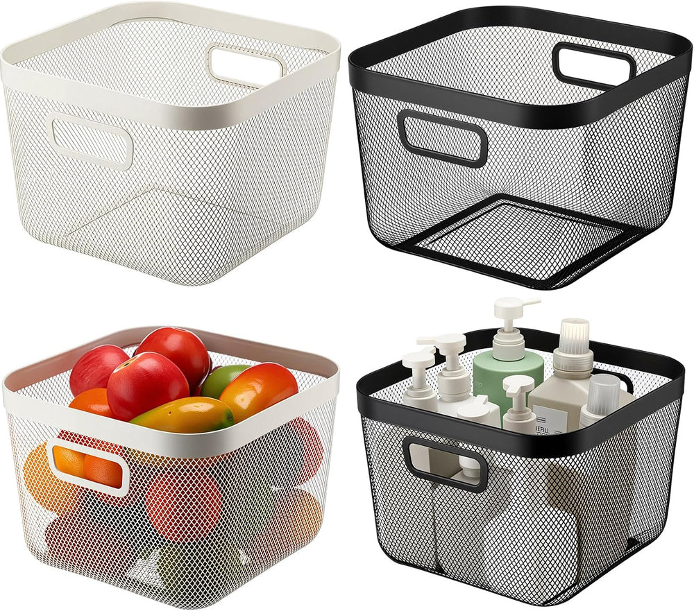 Maxdot 4 Pack 11'' Large Metal Mesh Steel Basket with Hollow Handles ...