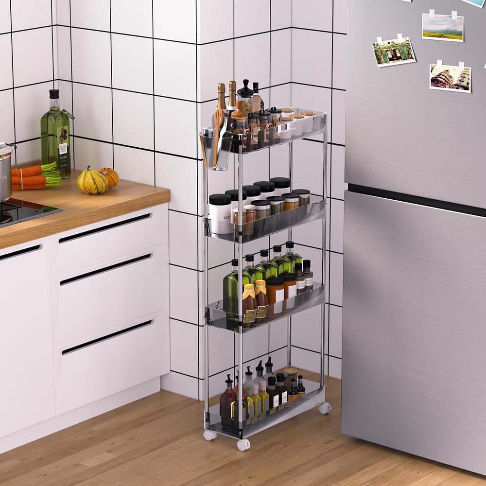 VECELO Acrylic 4-Tier Rolling Cart, Slim Utility Cart for Storage, Mobile Sto...