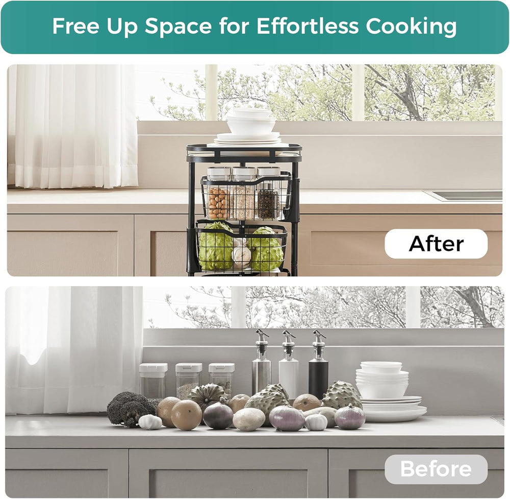 4 Tier Rotating Kitchen Storage Cart, Fruit Vegetable Potato Rack Stand