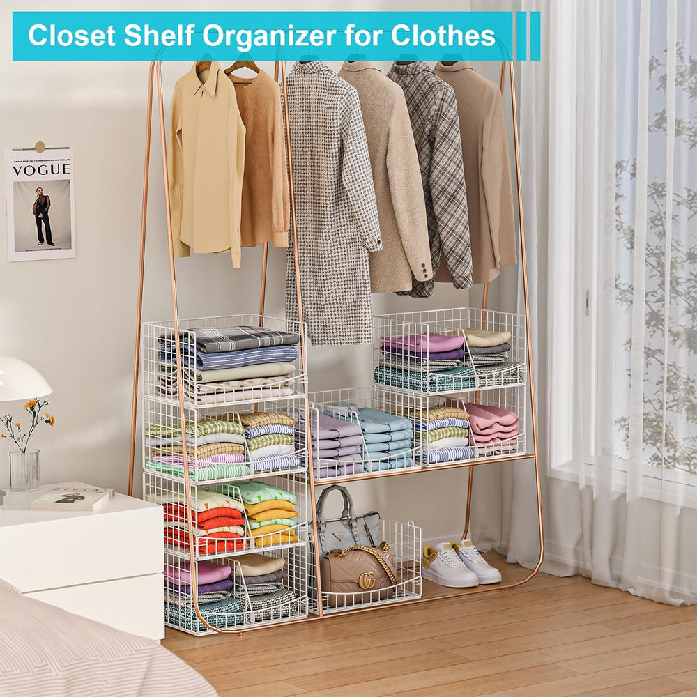 Hongtamoya 4-Tier Closet Organizers and Storage Basket with Divider, Foldable...