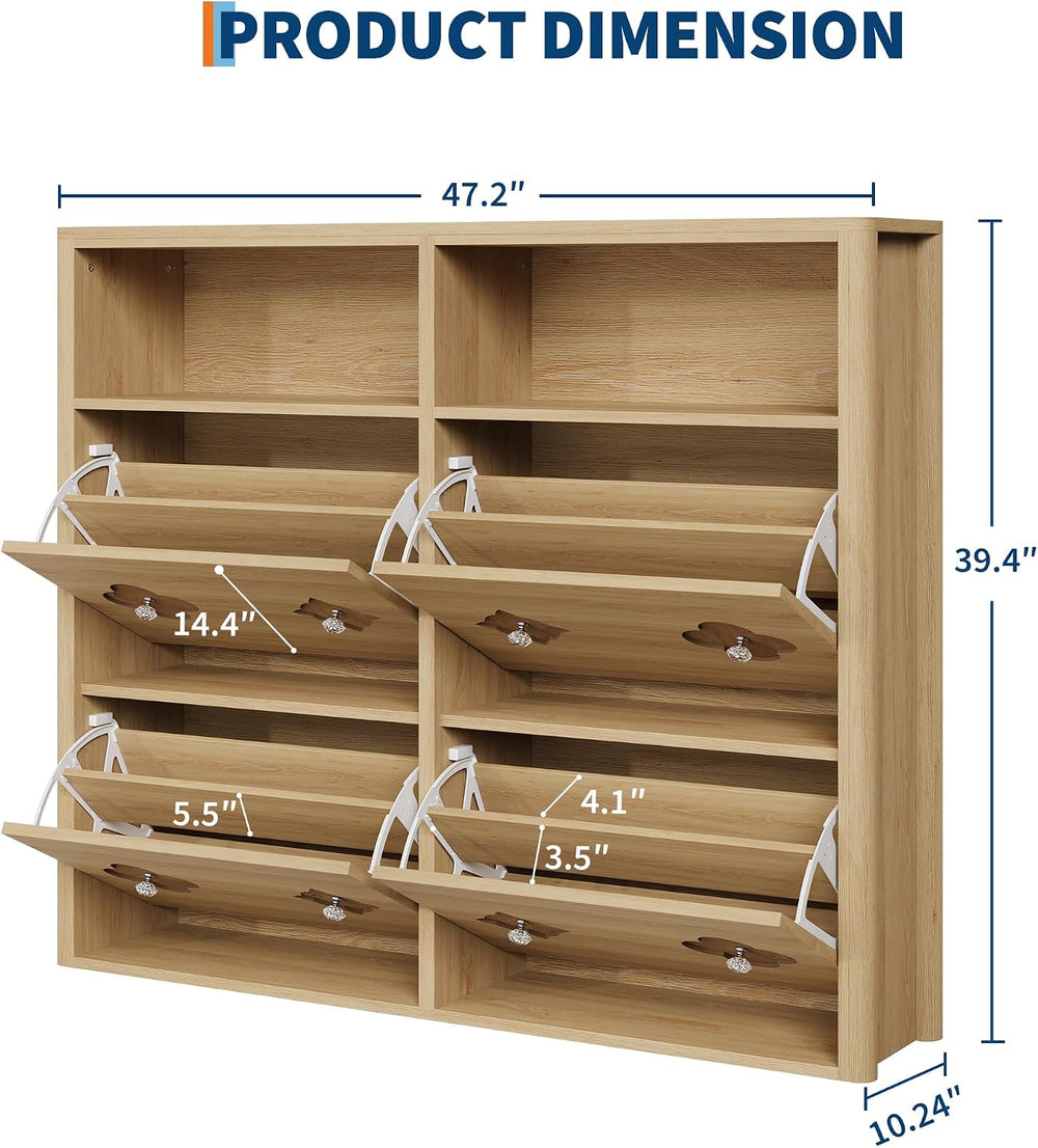 IDEALHOUSE Farmhouse Shoe Cabinet Storage for Entryway with 4 Flip Drawers