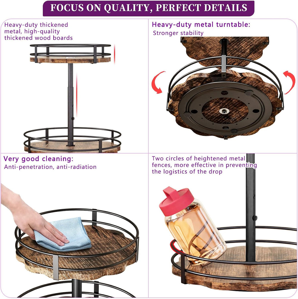 Heavy-Duty 2-Tier Lazy Susan Organizer, Adjustable to Different Heights, Coun...