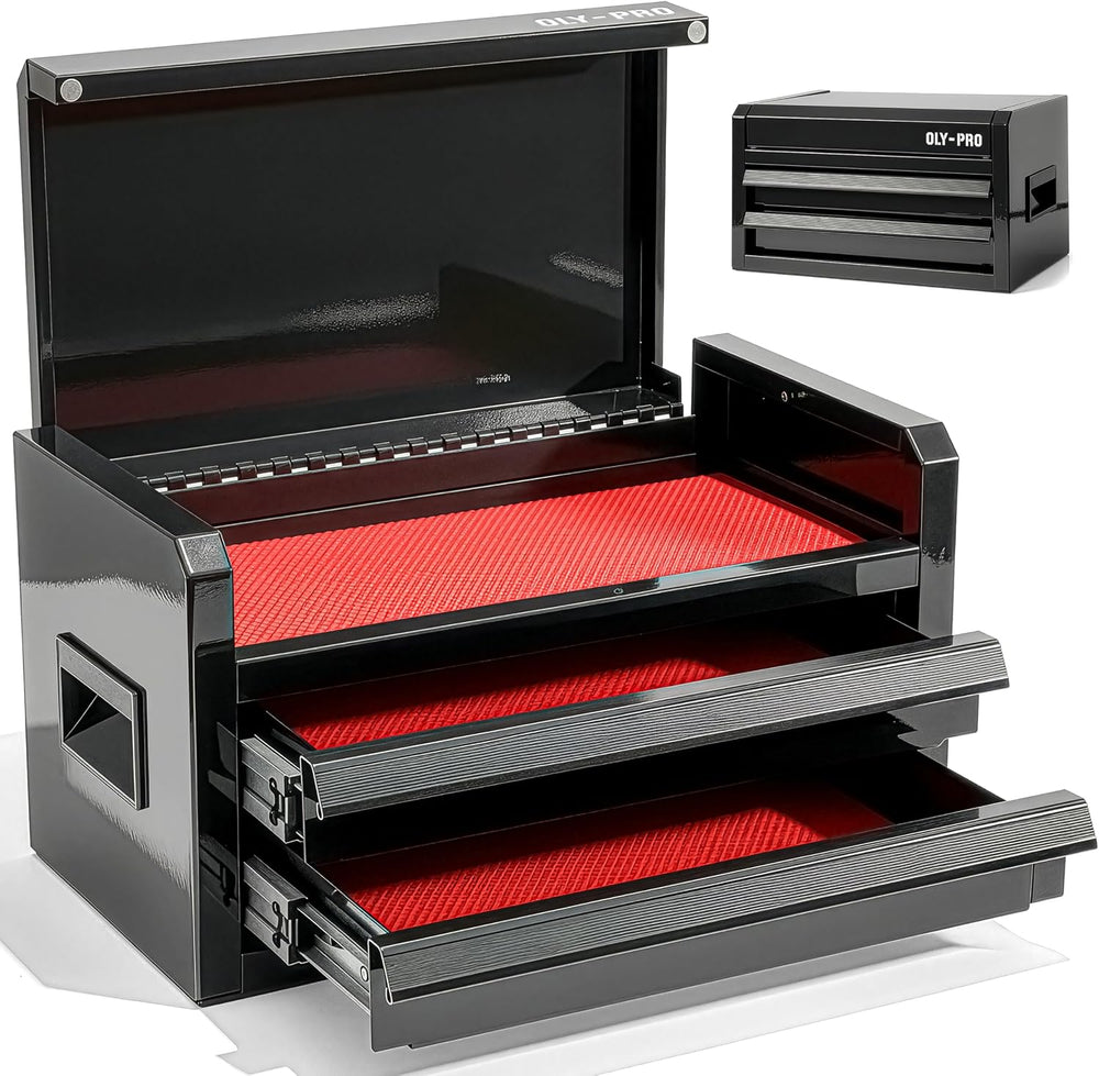 Mini Toolbox with 2 Drawers and Top Storage, Durable Tool Box Steel Construct...