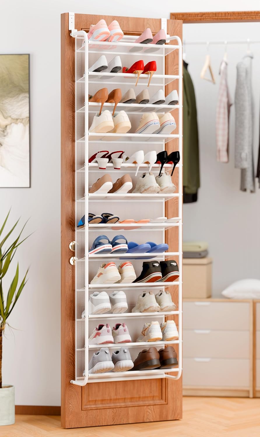 Whitmor 36 Pair Over the Door Shoe Rack,12 Tier Hanging Shoe Organizer with M...