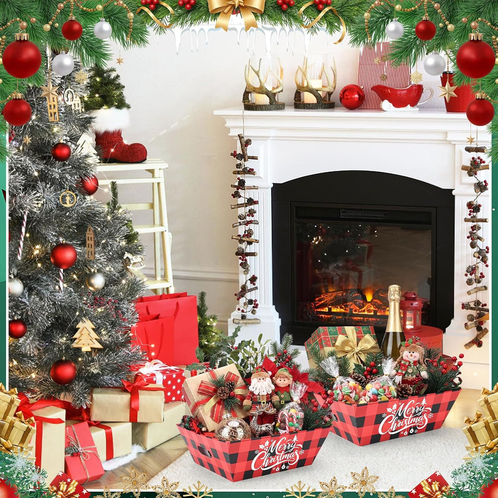 AFOROEOA 10PACK red Plaid Christmas Gift Baskets Empty, Baskets For Gifts Emp...