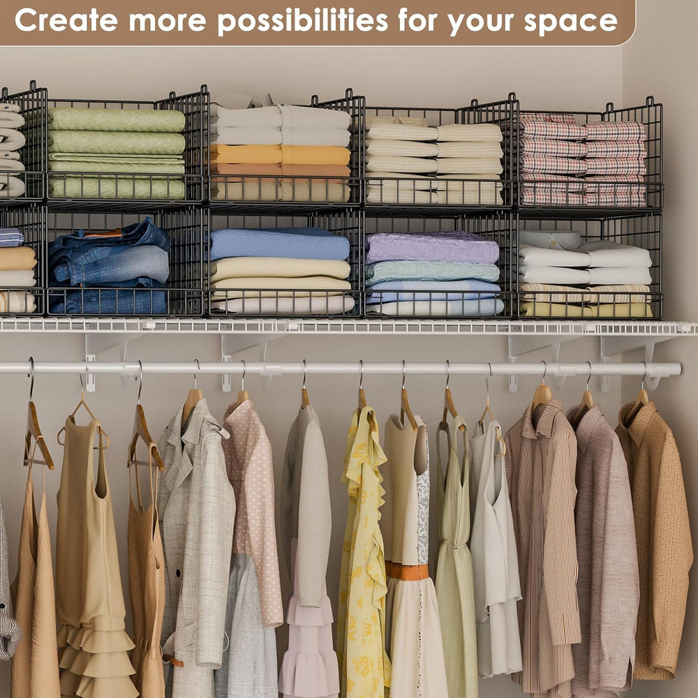 5-Tier Stackable Closet Organizers and Storage Baskets, Closet Shelf Organize...