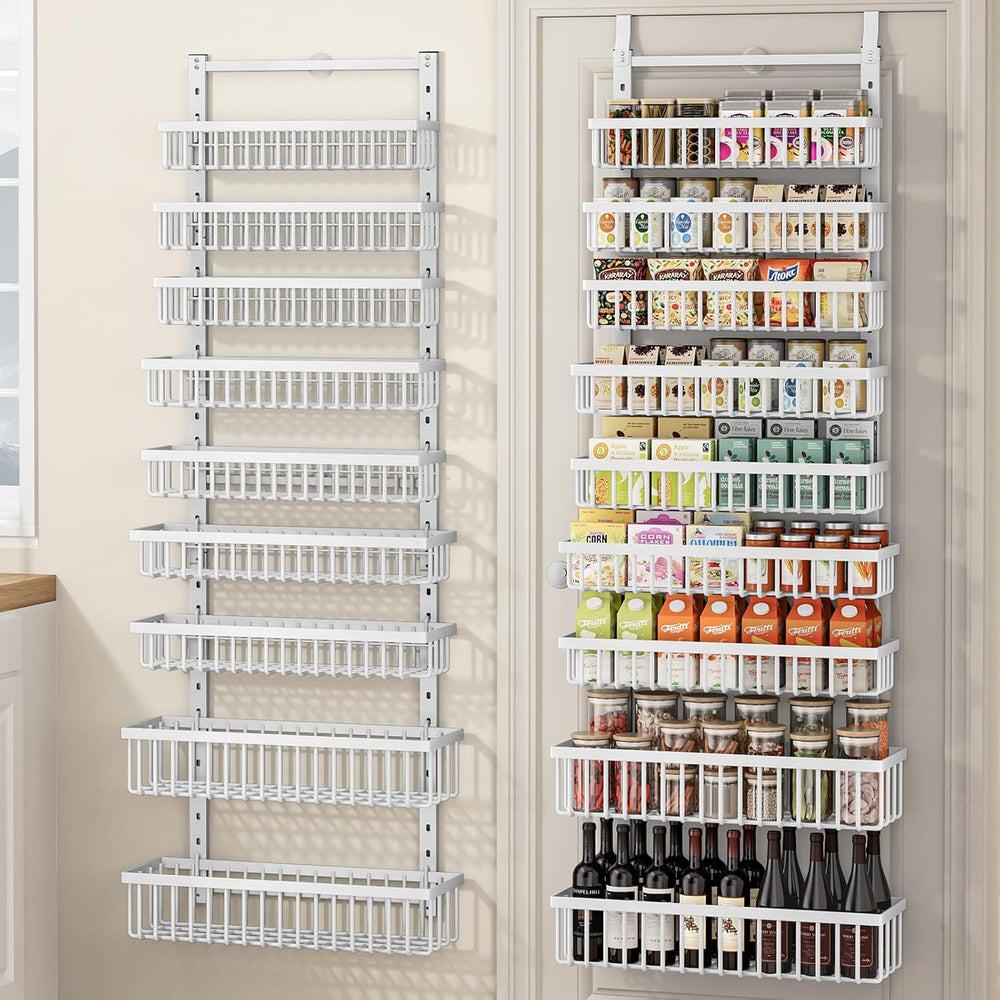 POKIPO 9 Tier Over The Door Pantry Organizer, 2 in 1 Wall Mount or Hanging Sp...