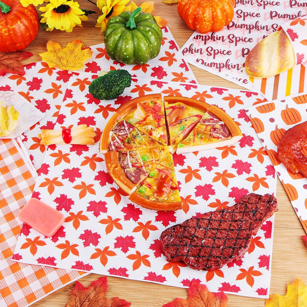 480Pcs Fall Wax Paper Dry Waxed Deli Paper Sheet 12x12 inch Sandwich Wrap Pum...