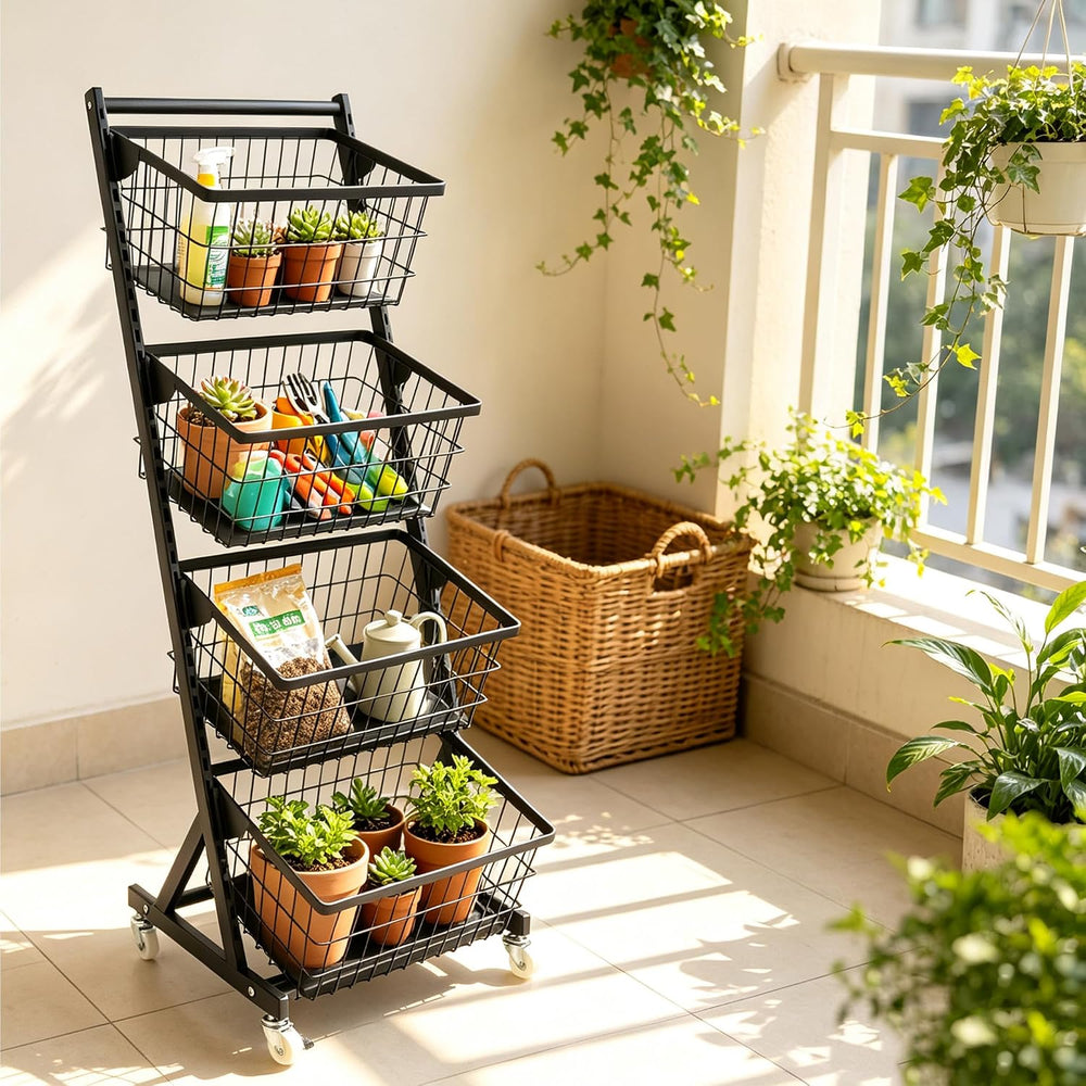 Kitchen Storage Cart, 4-Tier Rolling Organizer With Removable Baskets