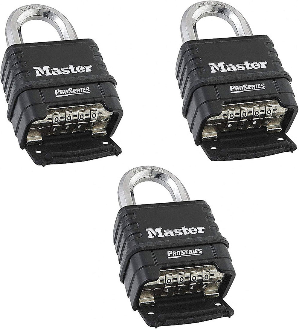MasterLock 1178D Combination Padlock, Die Cast Body, 3 Pack Black/Silver (Key...