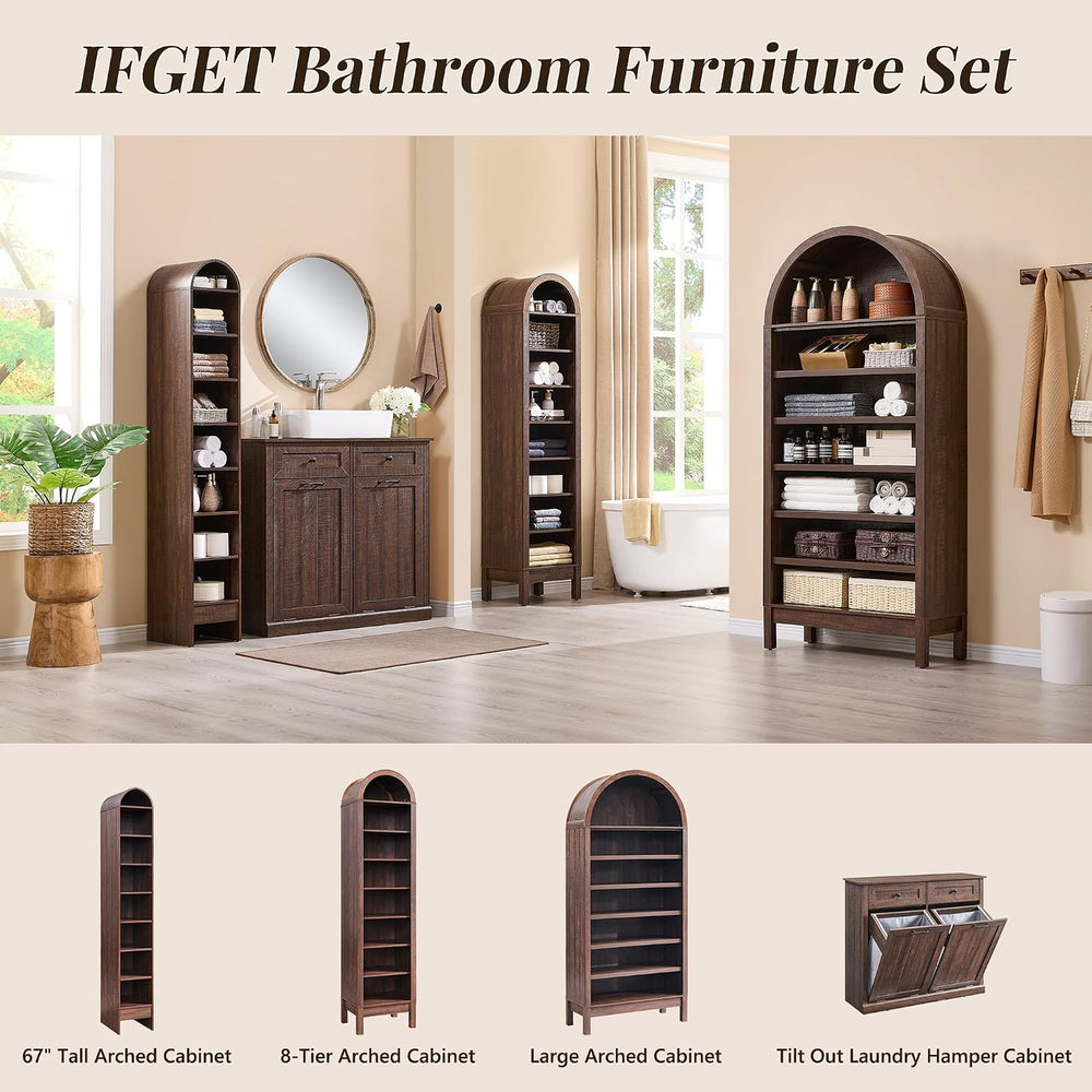 IFGET 67" Tall Arched Shoe Storage Cabinet, 8 Tiers Shoe Rack-Brown