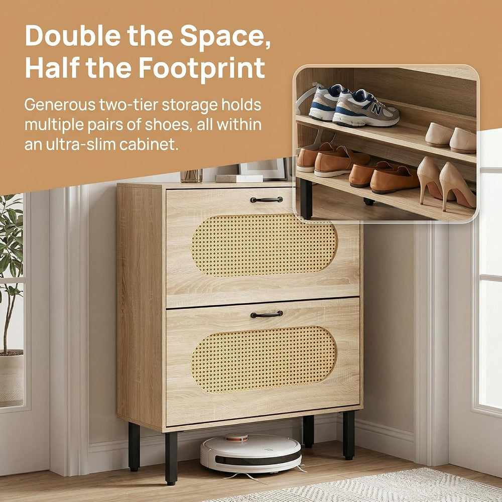 Crownland Shoes Storage Cabinet, Shoe Storage Organizer with 2 Flip-Out Drawe...