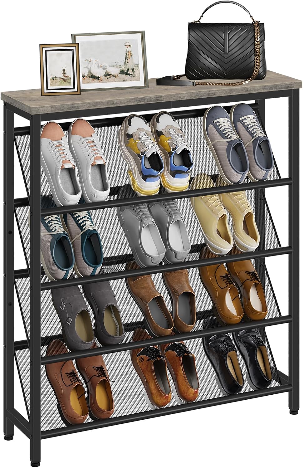 CHOEZON Shoe Rack, 5-Tier Slanted Shoe Storage Shelf, Narrow Shoe Rack for En...