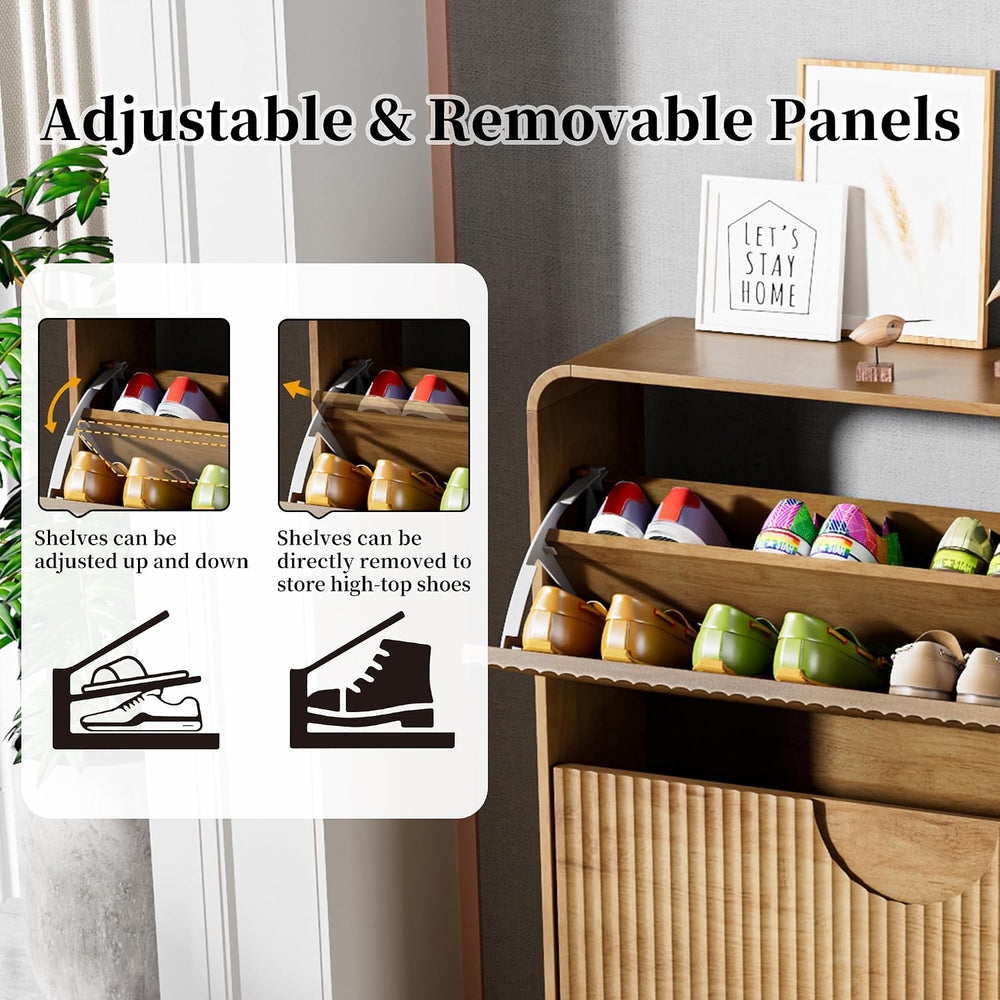 Narrow Shoe Cabinet for Entryway, Fluted Entry Way Shoe Storage Cabinet with ...