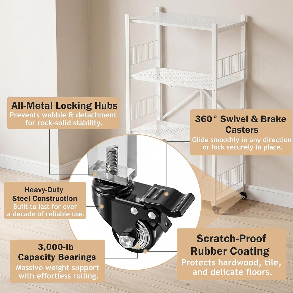 Folding Storage Shelves No Assembly, 4 Tier Foldable Storage Shelves with Whe...