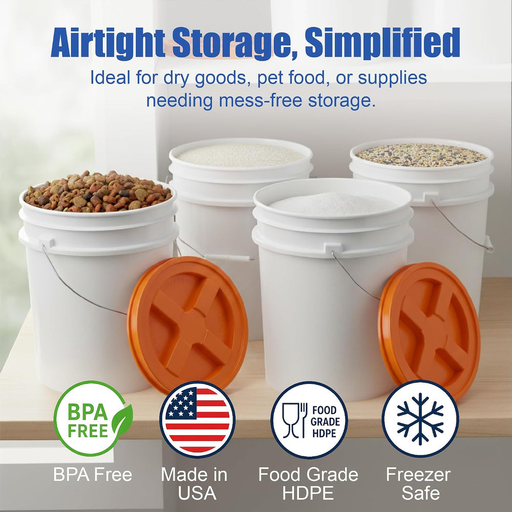 ePackageSupply 5 Gallon Bucket - Food Grade w/Lid BPA-Free, White/Orange, 3