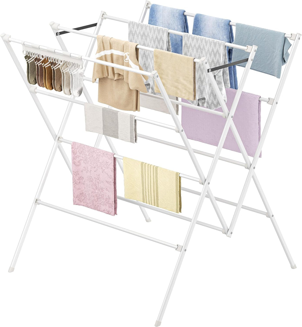 Drying Rack Clothing,12 Drying Poles with Sock Clips Clothes Drying Rack