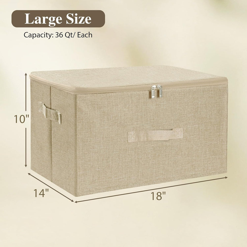 ANMINY Fabric Storage Bins with Zipper Lids, 18"x14"x10", Beig...