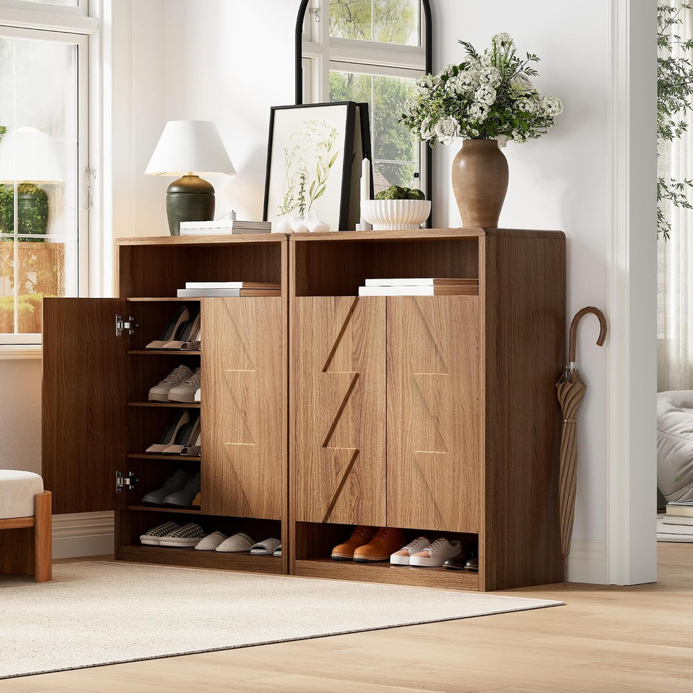6-Tier Shoe Cabinet with 2 Doors, 47.2" Tall Walnut Shoe Storage Cabinet