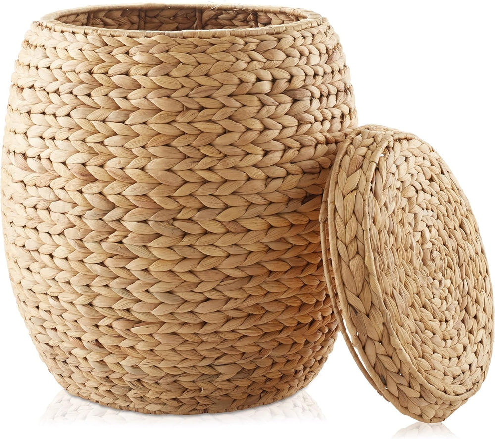 Casafield Round Storage Basket with Lid - Natural, Handwoven Water Hyacinth O...