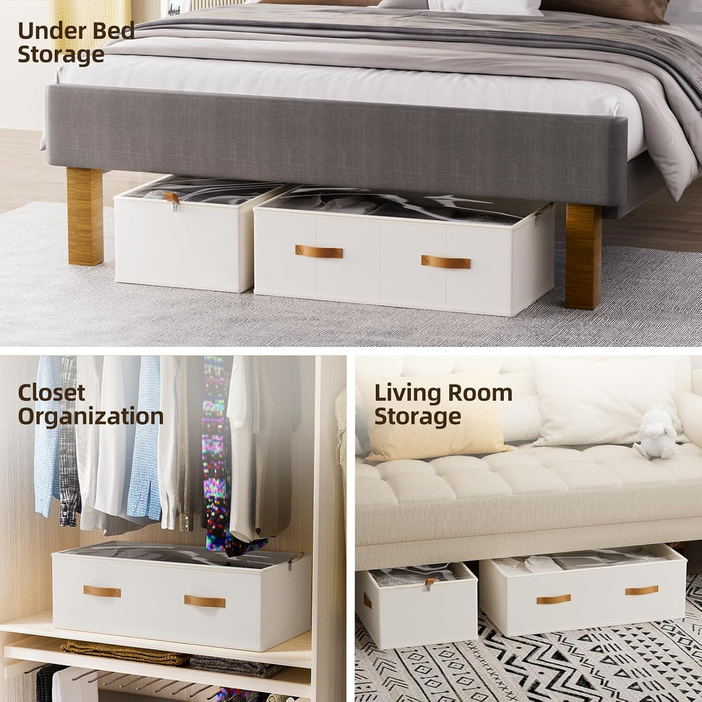 FHSQX 4 Pack Under Bed Storage Bins,10 Inch Tall,White, 31.5x15.8x10 inch