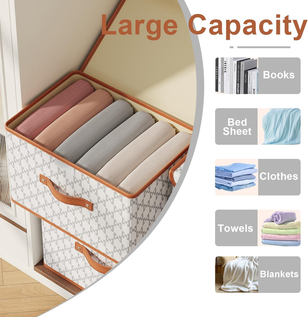 Tuza 4 Pack Fabric Storage Bins with Lids, Collapsible Closet Organizer Conta...