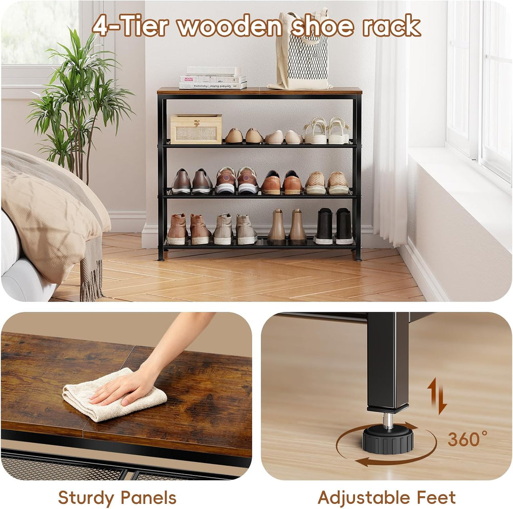 4 Tier Metal Shoe Rack for Entryway, 31" Wide Shoe Storage Organizer