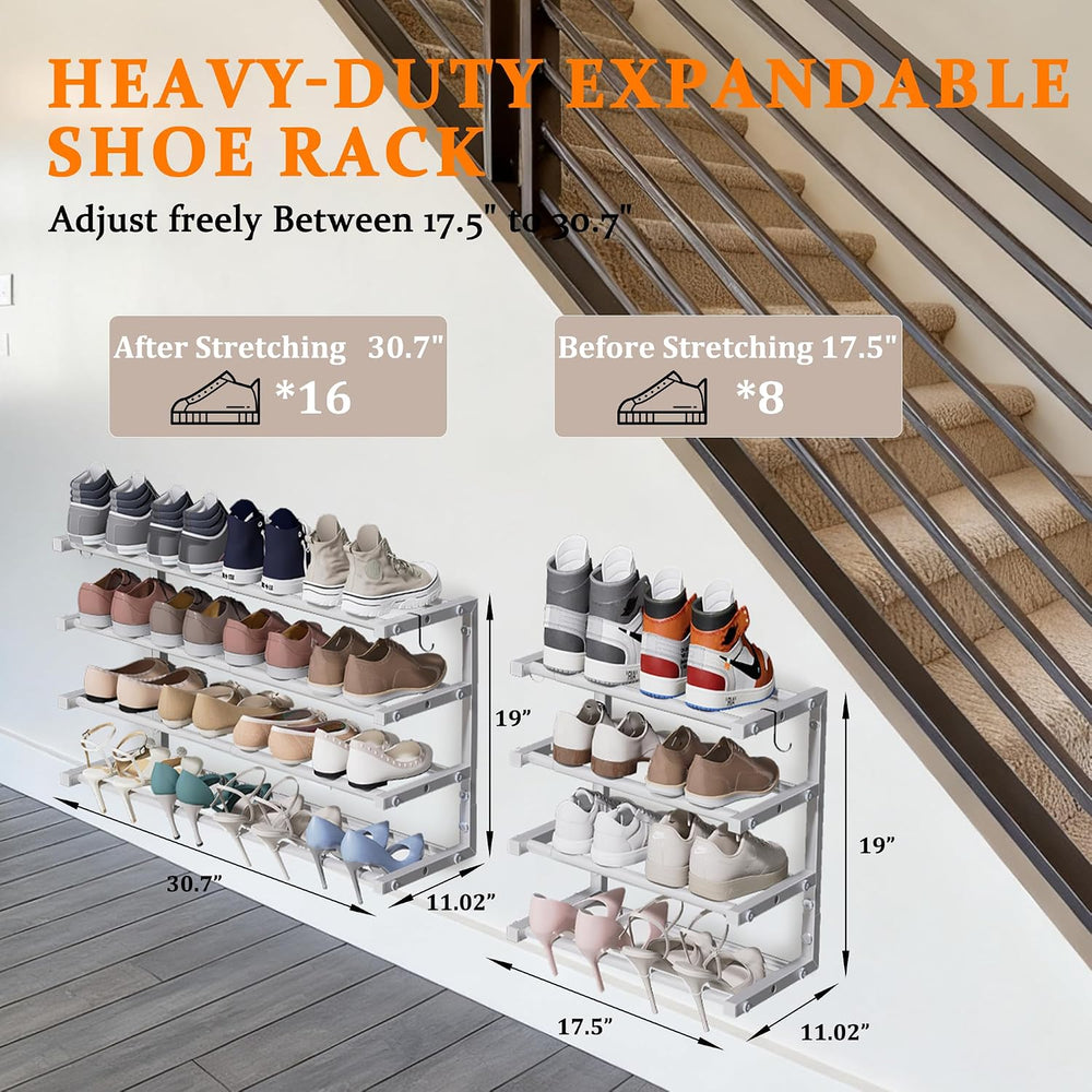 2 Pack Wall Mounted Shoe Rack, 4 Tier Hanging Shoe Rack Holds 32 Pairs, 17&qu...