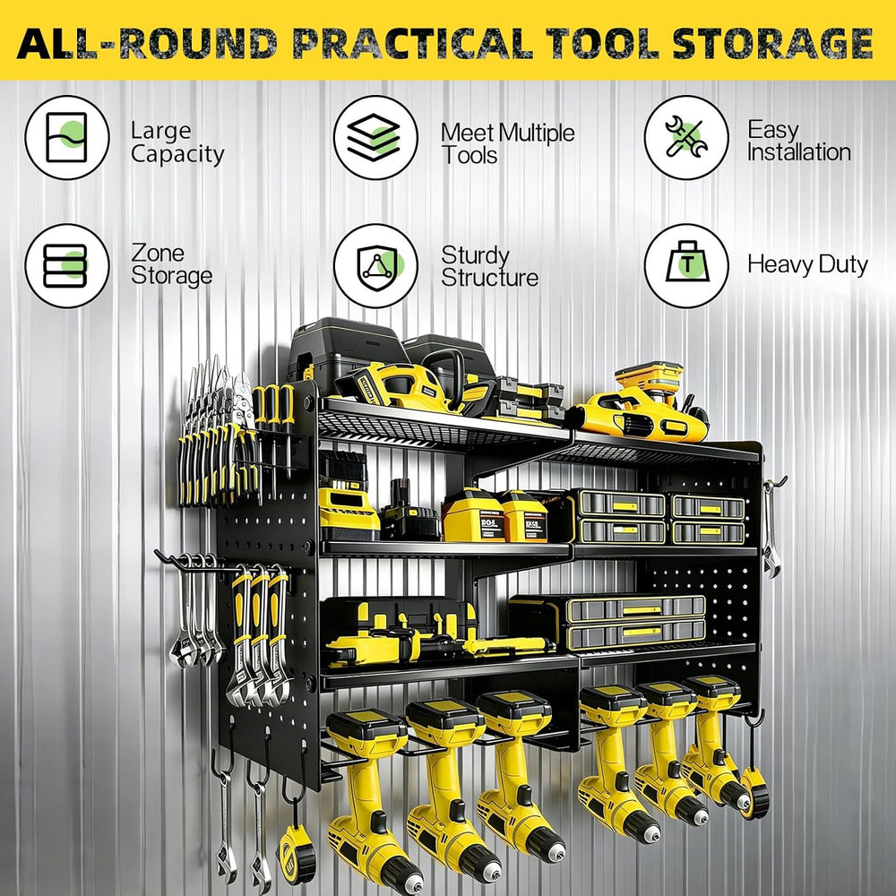 Power Tool Organizer Wall Mount, 4 Tier Heavy Duty Tool Storage Rack