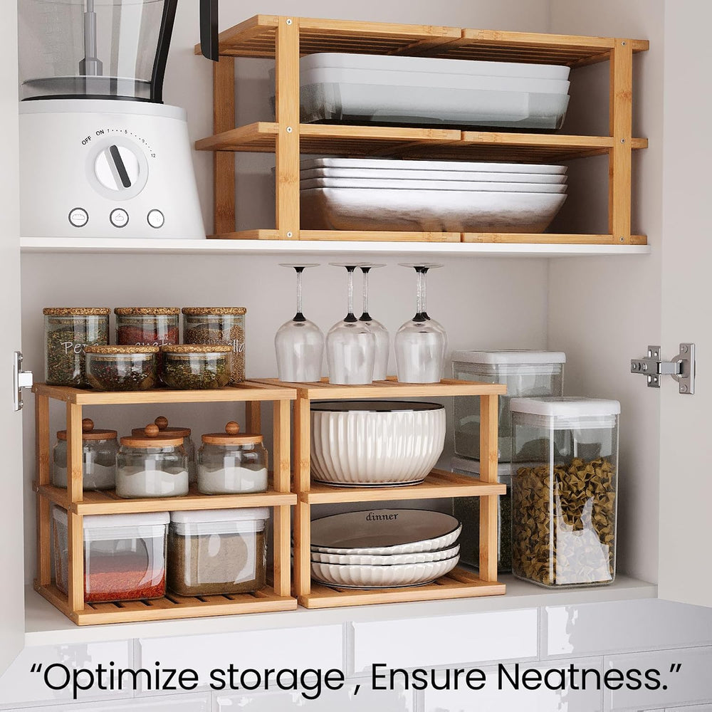 4 Pack Bamboo Corner Shelf,3 Tier Kitchen Cabinet Organizer for Plates and Di...
