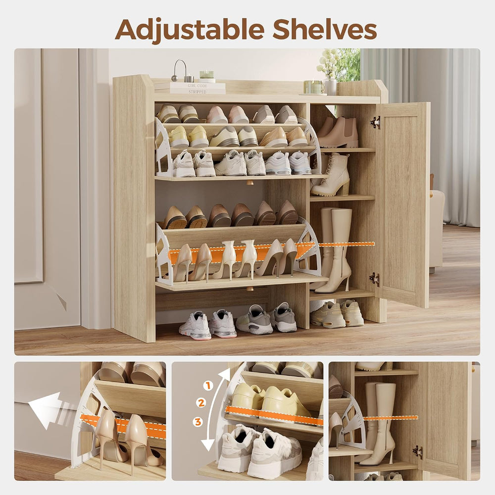 Mericonia Shoe Cabinet Storage for Entryway with 2 Flip Drawers(3-Tier), Ratt...