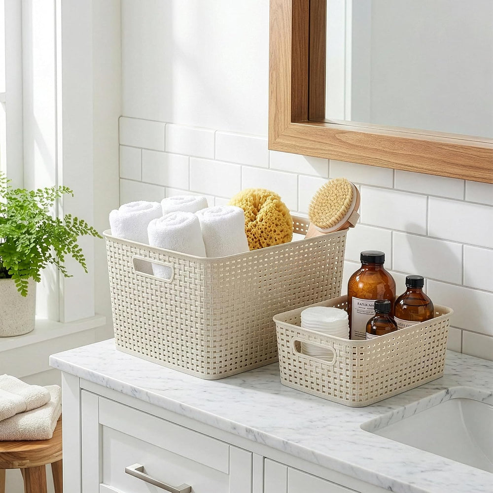 BINO | Plastic Storage Baskets, 33 Liter - 3 Pack, Natural | THE WOVEN COLLEC...