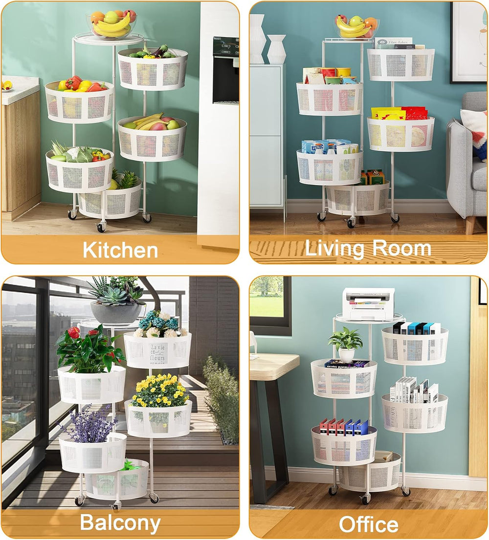 LIBOOI 5 Tier Rotating Storage Rack with Metal Shelves, Kitchen Basket, Food ...