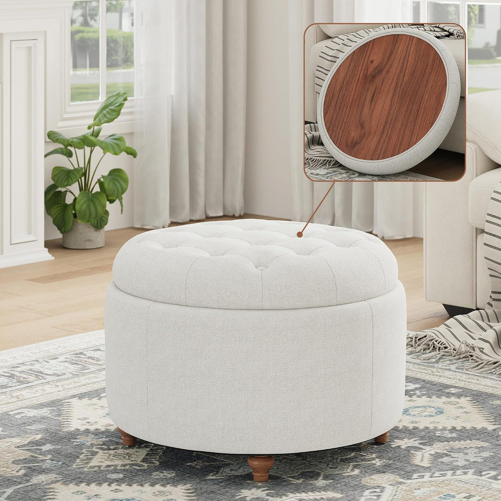 25Inch Round Storage Ottoman, Small Round Ottoman Coffee Table with Storage