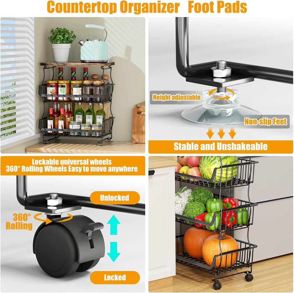 Gsiekare 4 Tier Fruit and Vegetable Basket for Kitchen with Wheels