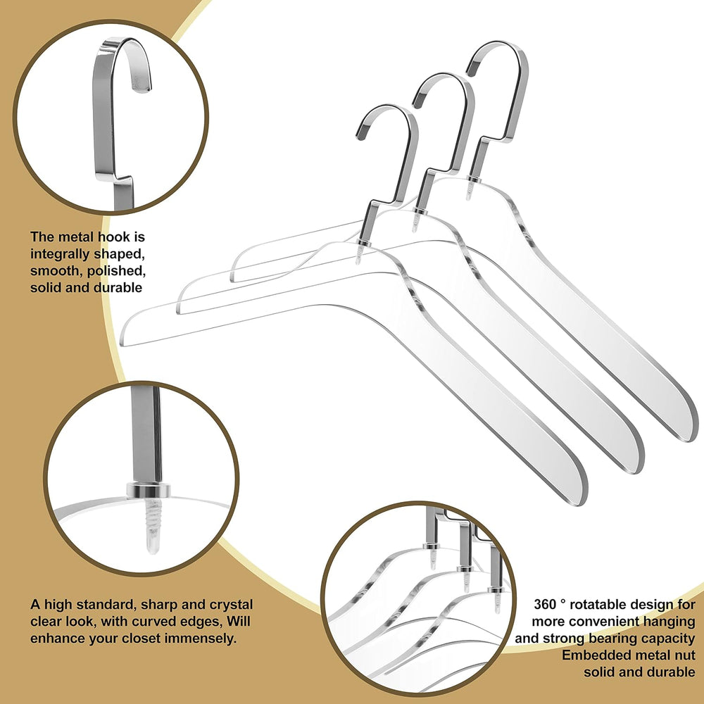 Quality Clear Acrylic Lucite Coat Suit Hangers, Stylish Clothes Hanger with S...