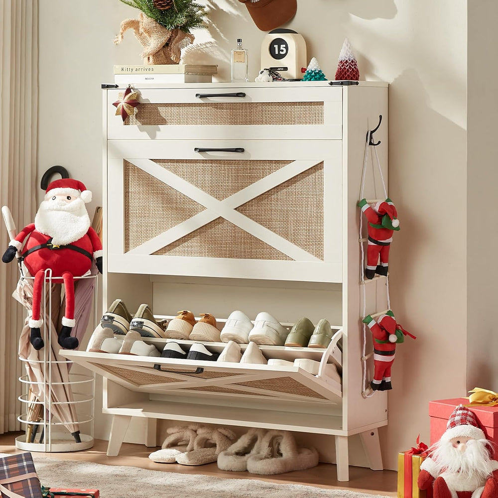 LEYAOYAO Rattan Shoe Cabinet Storage for Entryway with 2 Flip Drawers
