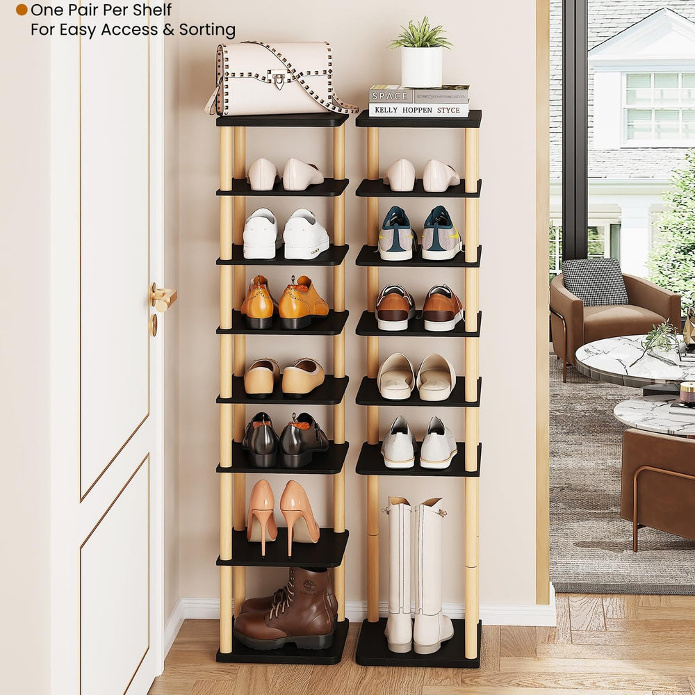 8 Tiers Vertical Shoe Rack, Tall Narrow Shoe Tower, Corner Shoe Rack, black