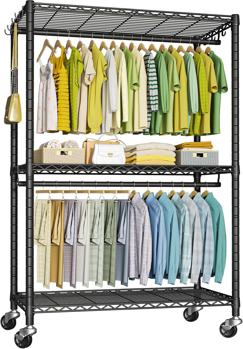 FUTASSI Rolling Clothes Rack, Clothing Racks for Hanging Clothes, Black