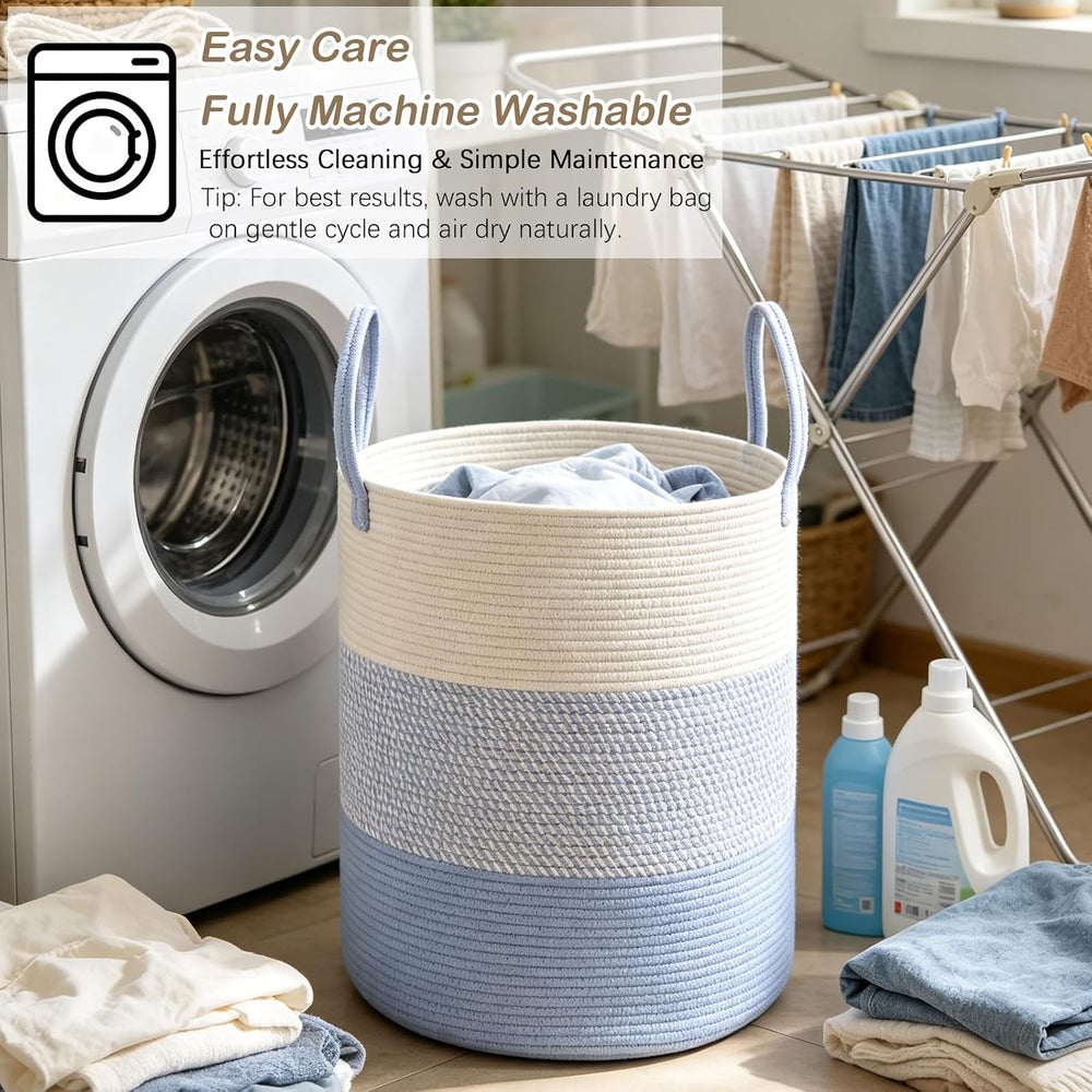 105L Extra Large Laundry Basket, Clothes Hamper with Handles- Blue